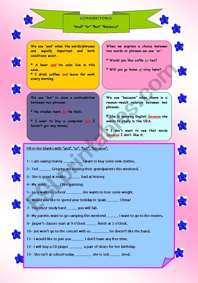 Connectors/Conjunctions worksheet