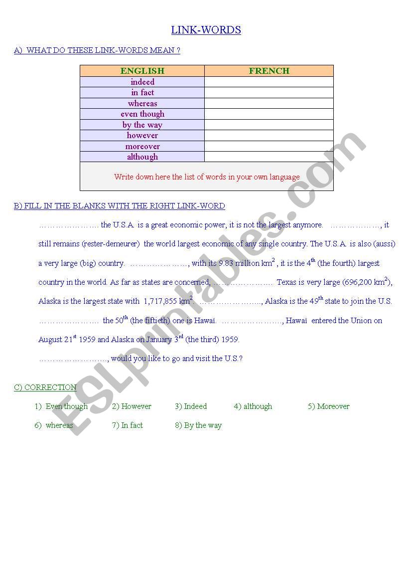 LINK-WORDS worksheet