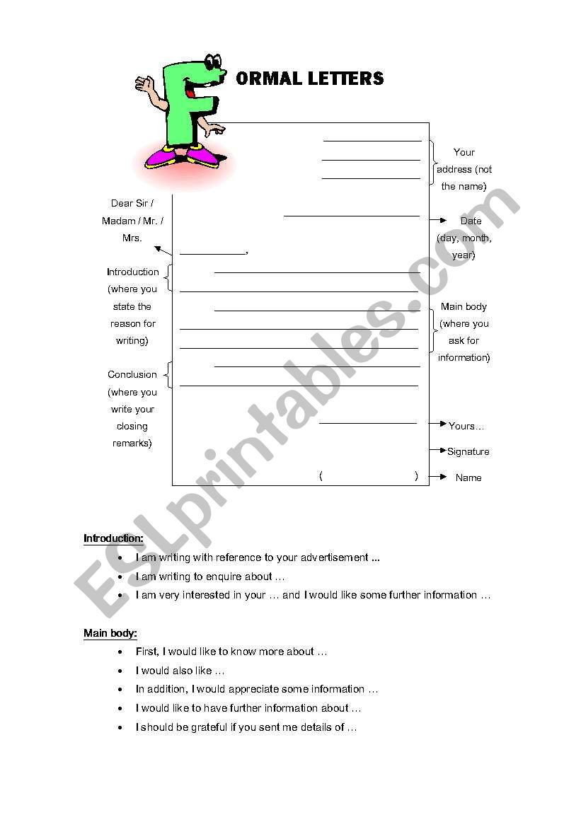 How to write formal letters worksheet