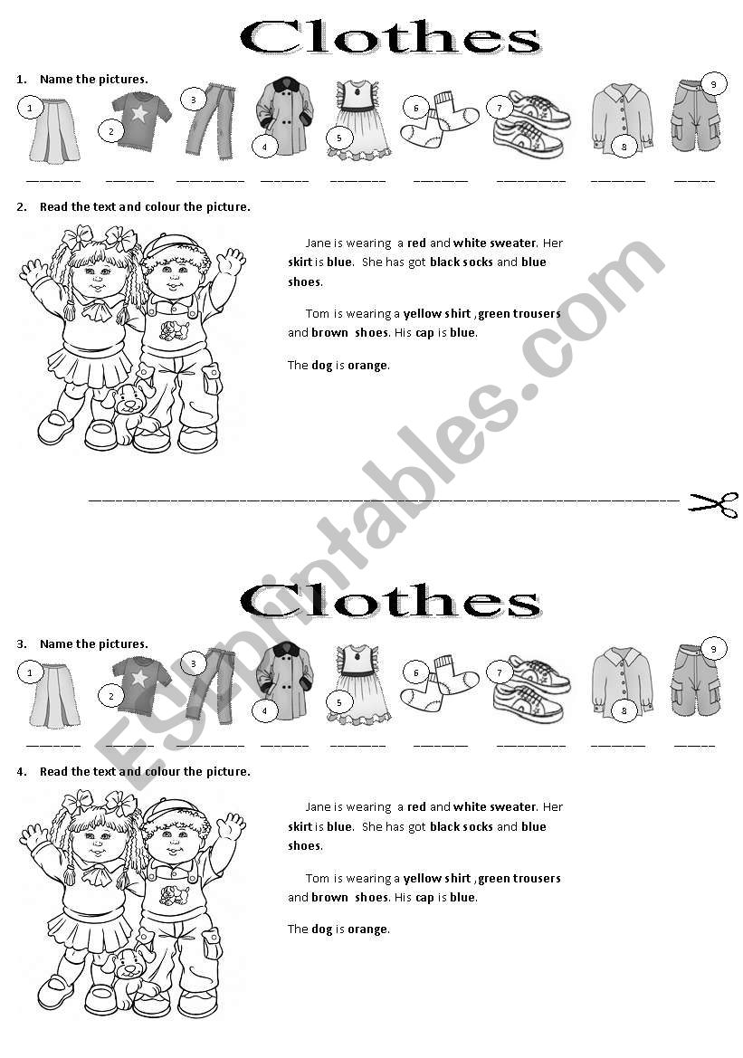 Clothes and colours worksheet