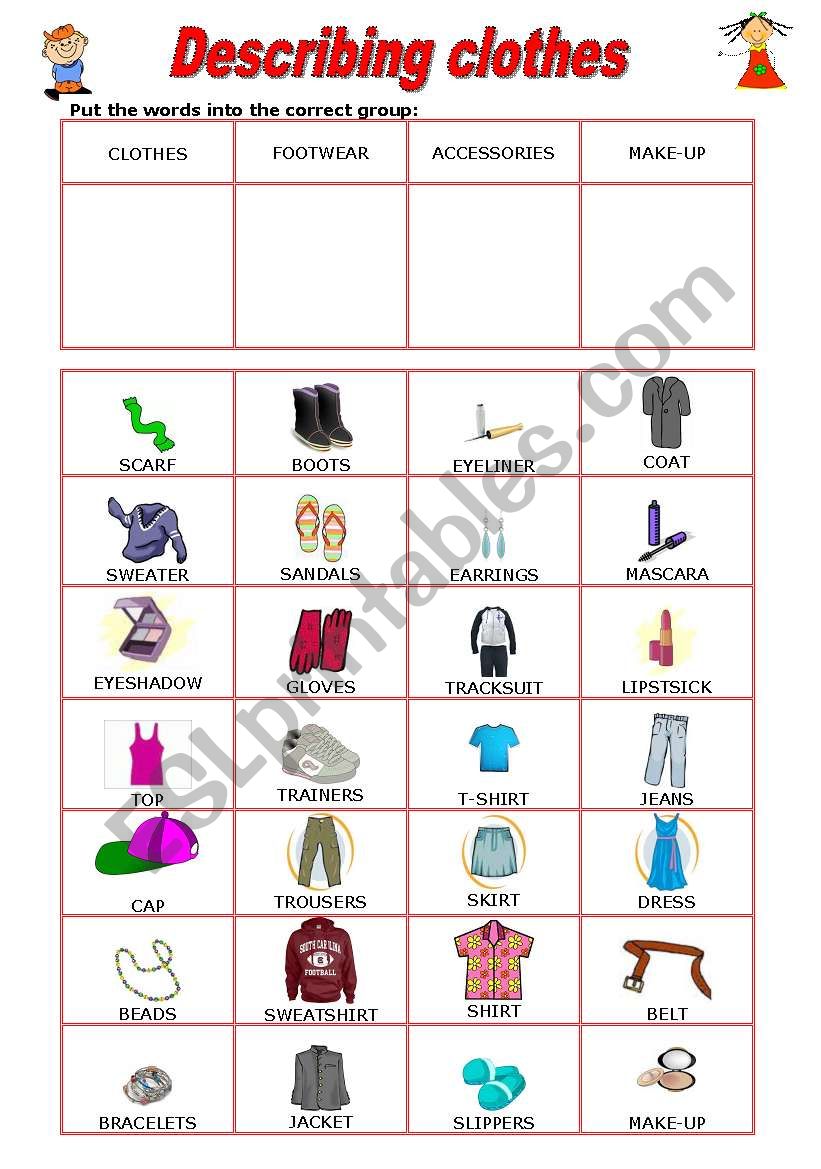 describing clothes worksheet