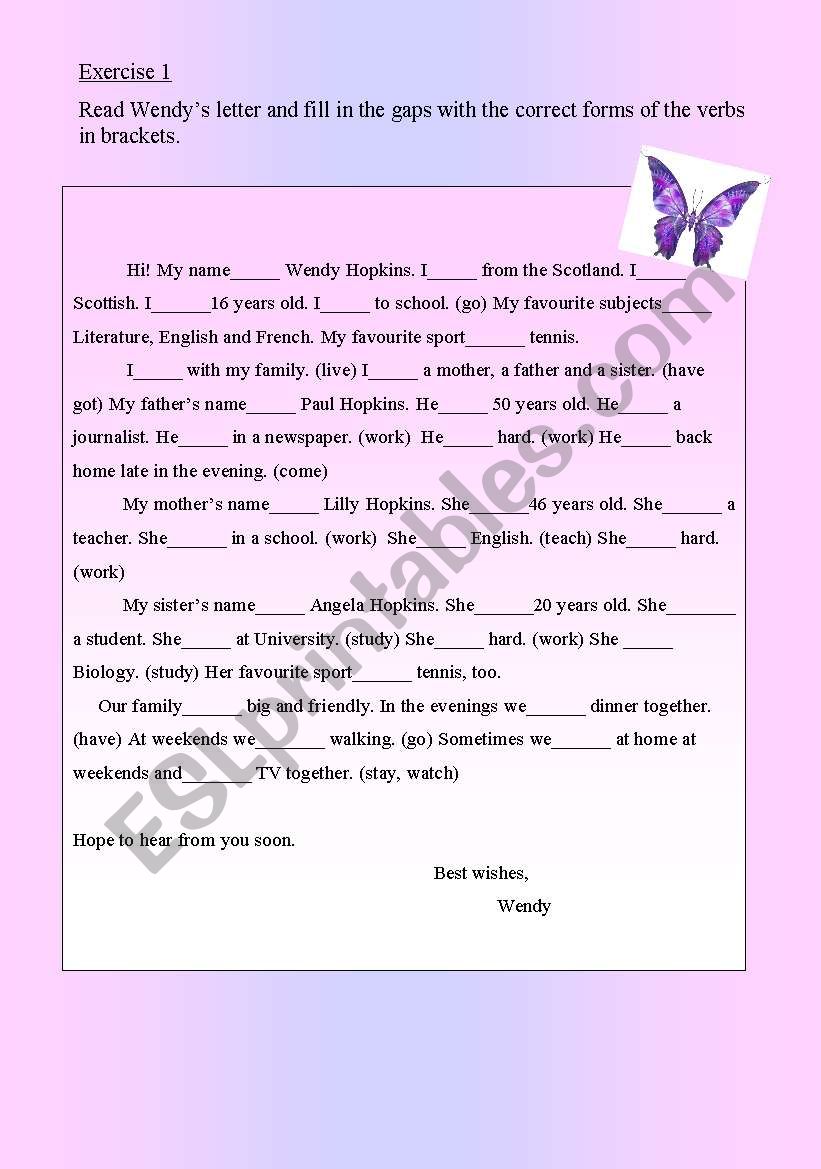 Present Simple (My family) worksheet