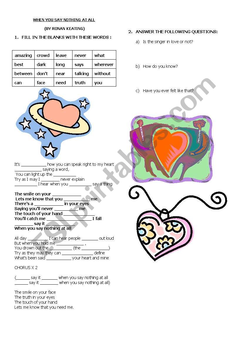 A LOVE SONG worksheet