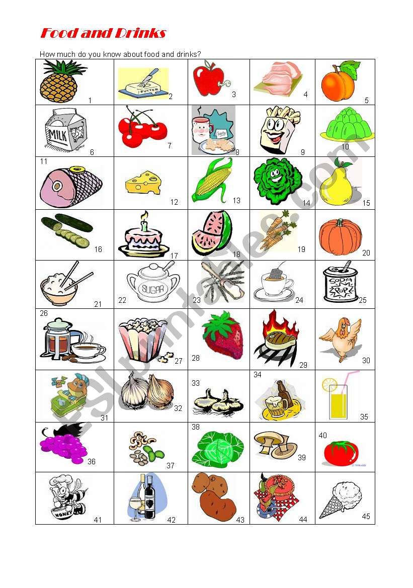 Food and drinks worksheet