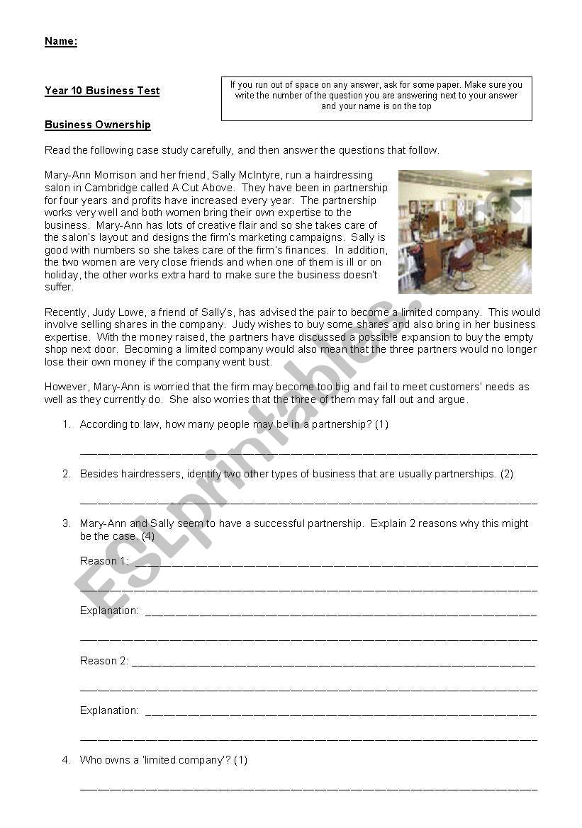 obtaining text, hairdressing worksheet