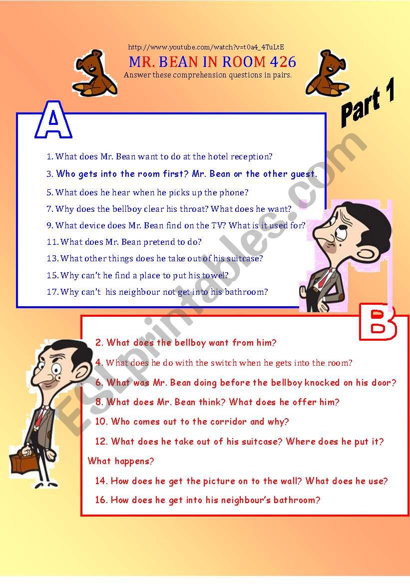 Mr bean in room 426 worksheet