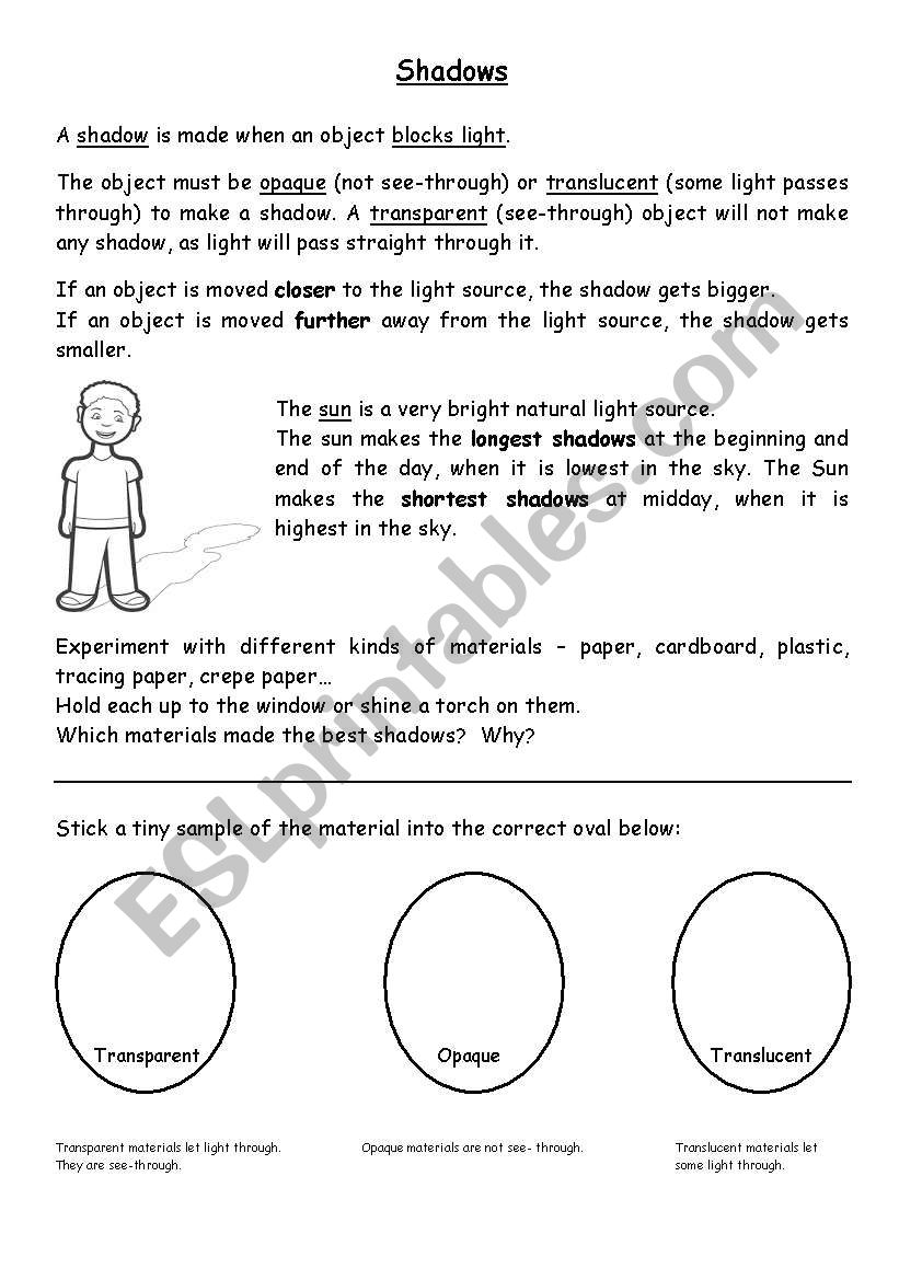 Shadows worksheet