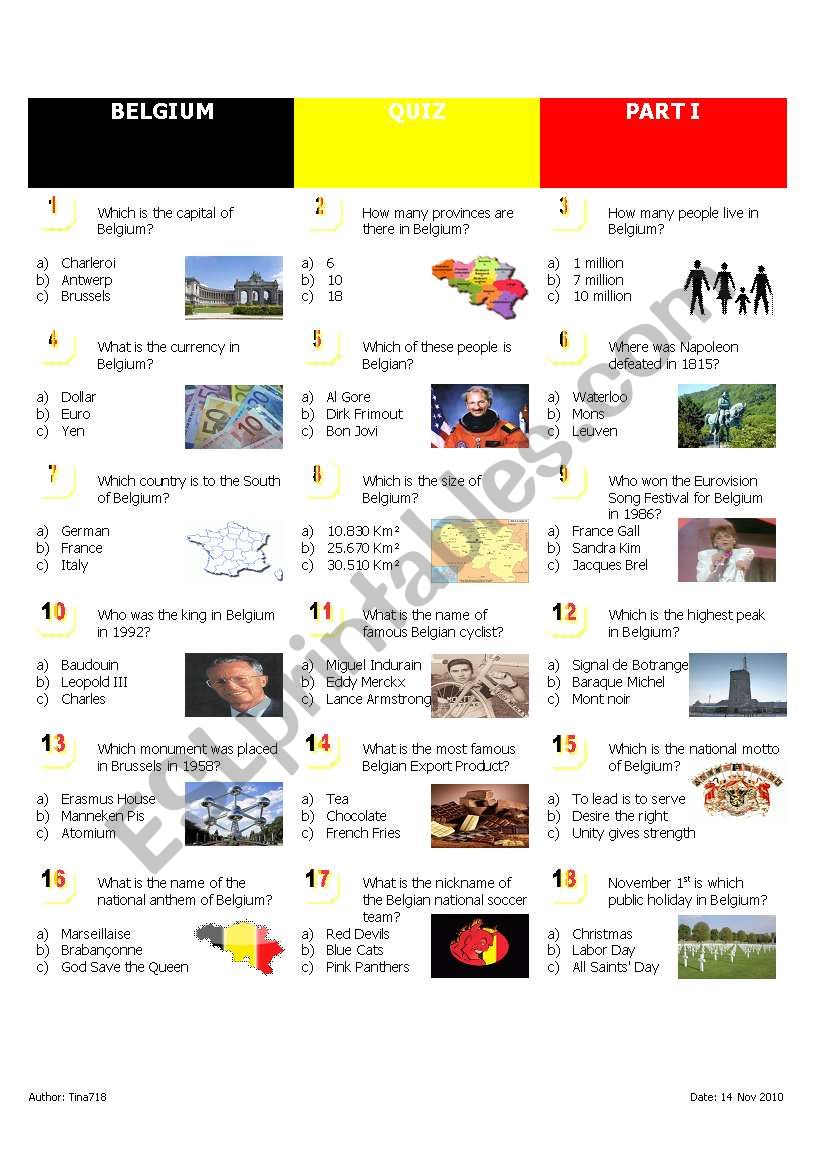 Belgium - Part I worksheet