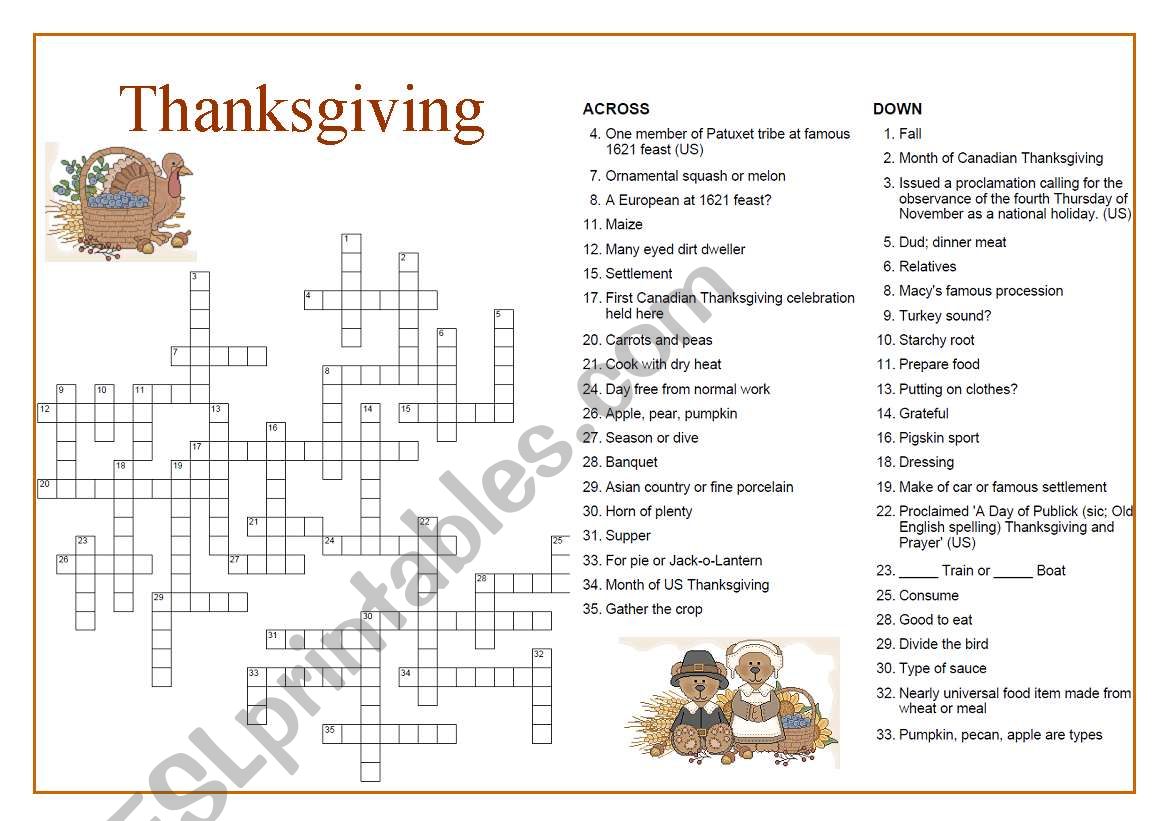 Thanksgiving Crossword worksheet