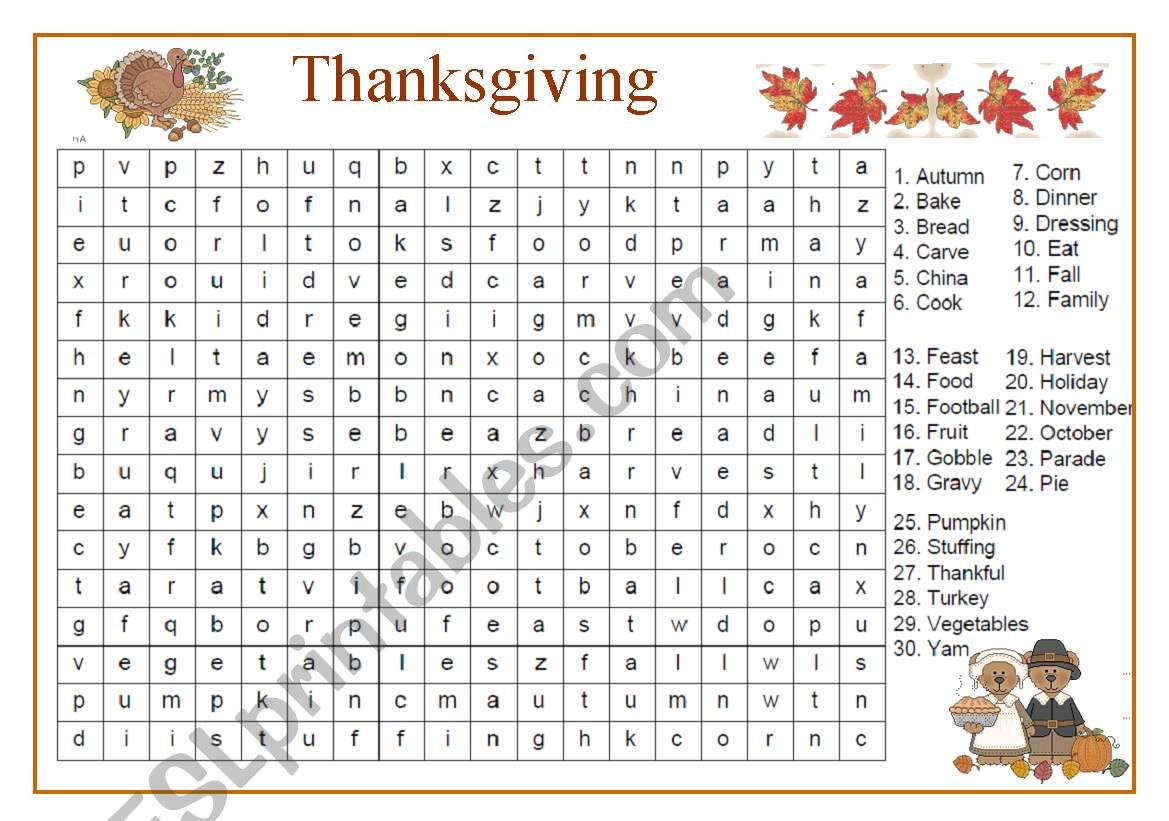 Thanksgiving Wordsearch worksheet
