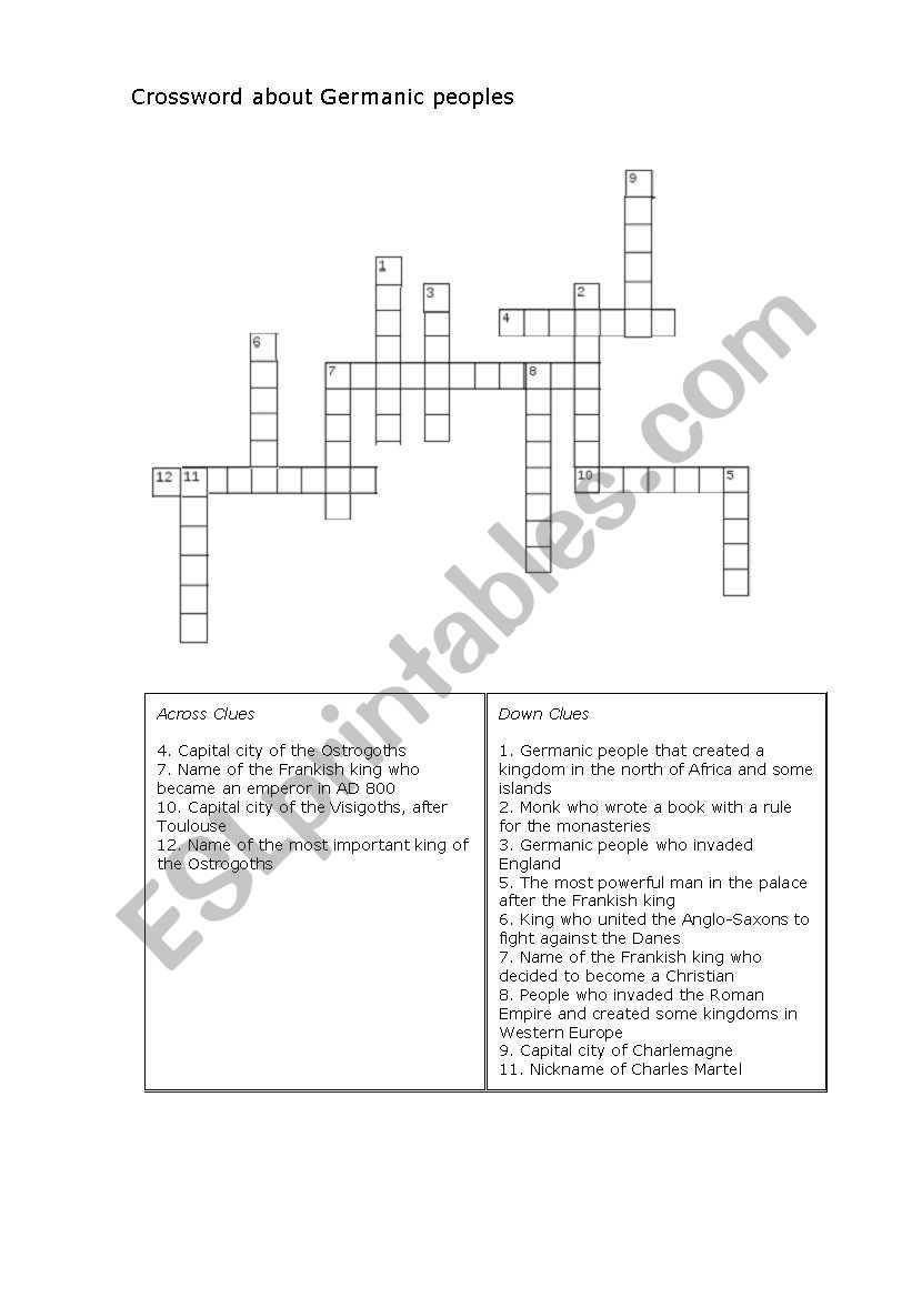 Crossword about Germanic peoples