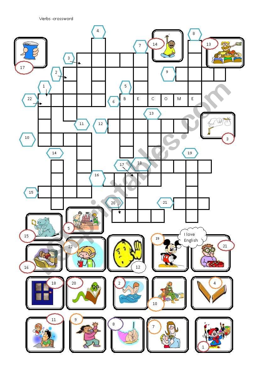 Verbs - crossword worksheet