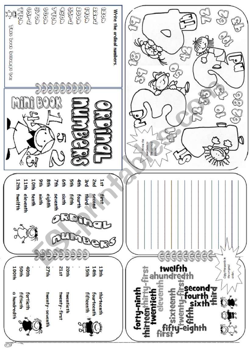 Ordinals Mini Book worksheet