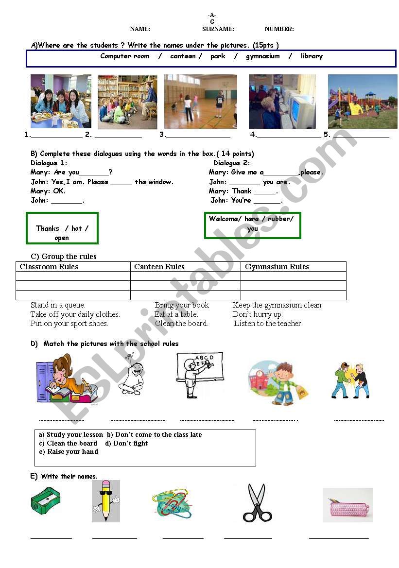 places worksheet