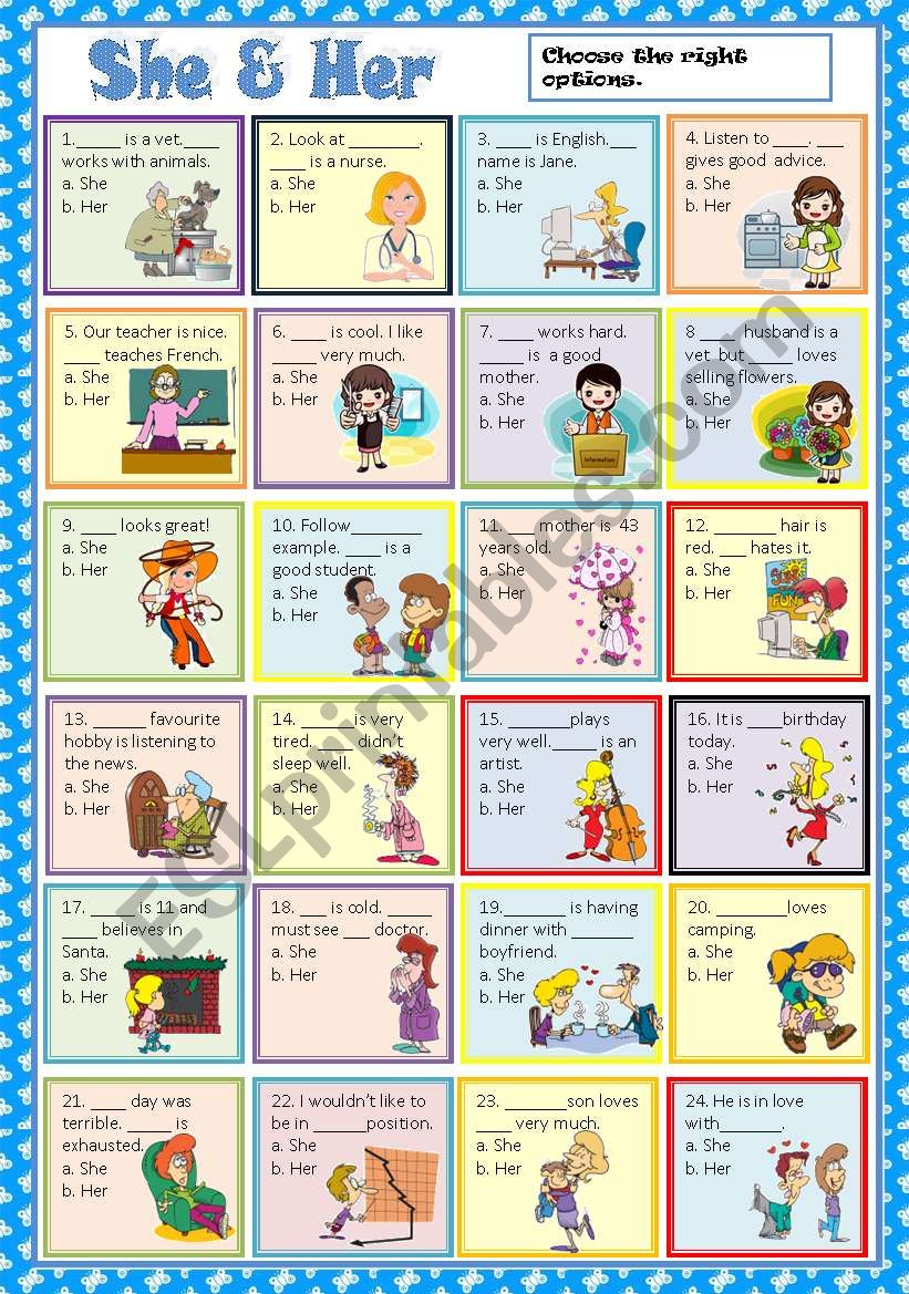 SHE & HER - MULTIPLE CHOICE worksheet