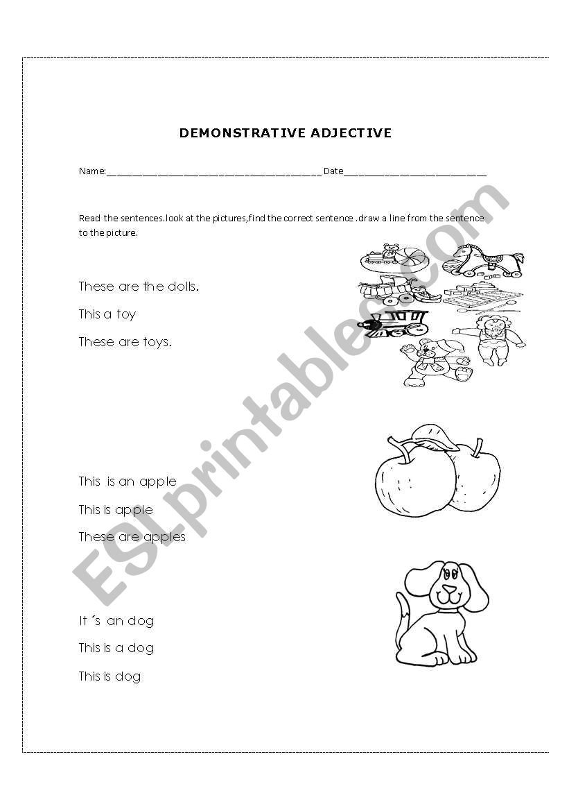 demonstractive adjectives worksheet