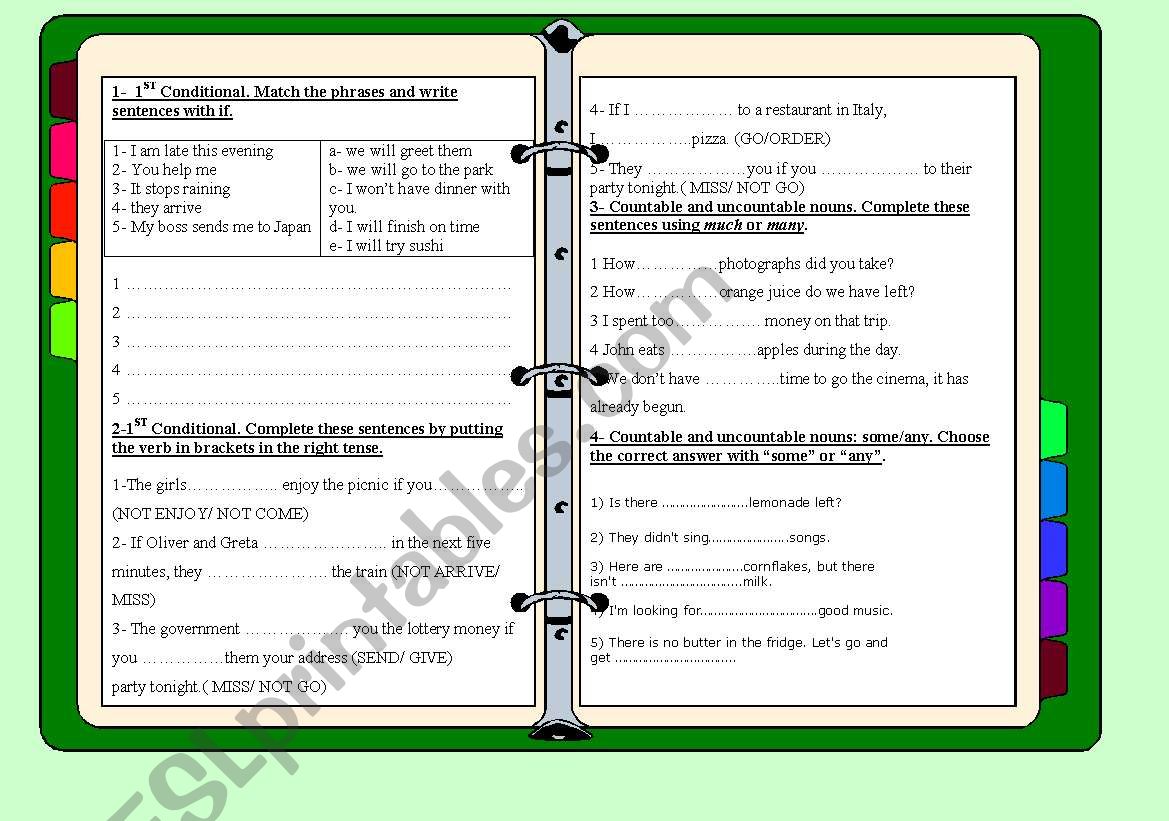 1ST CONDITIONAL COUNTABLE AND UNCOUNTABLE NOUNS