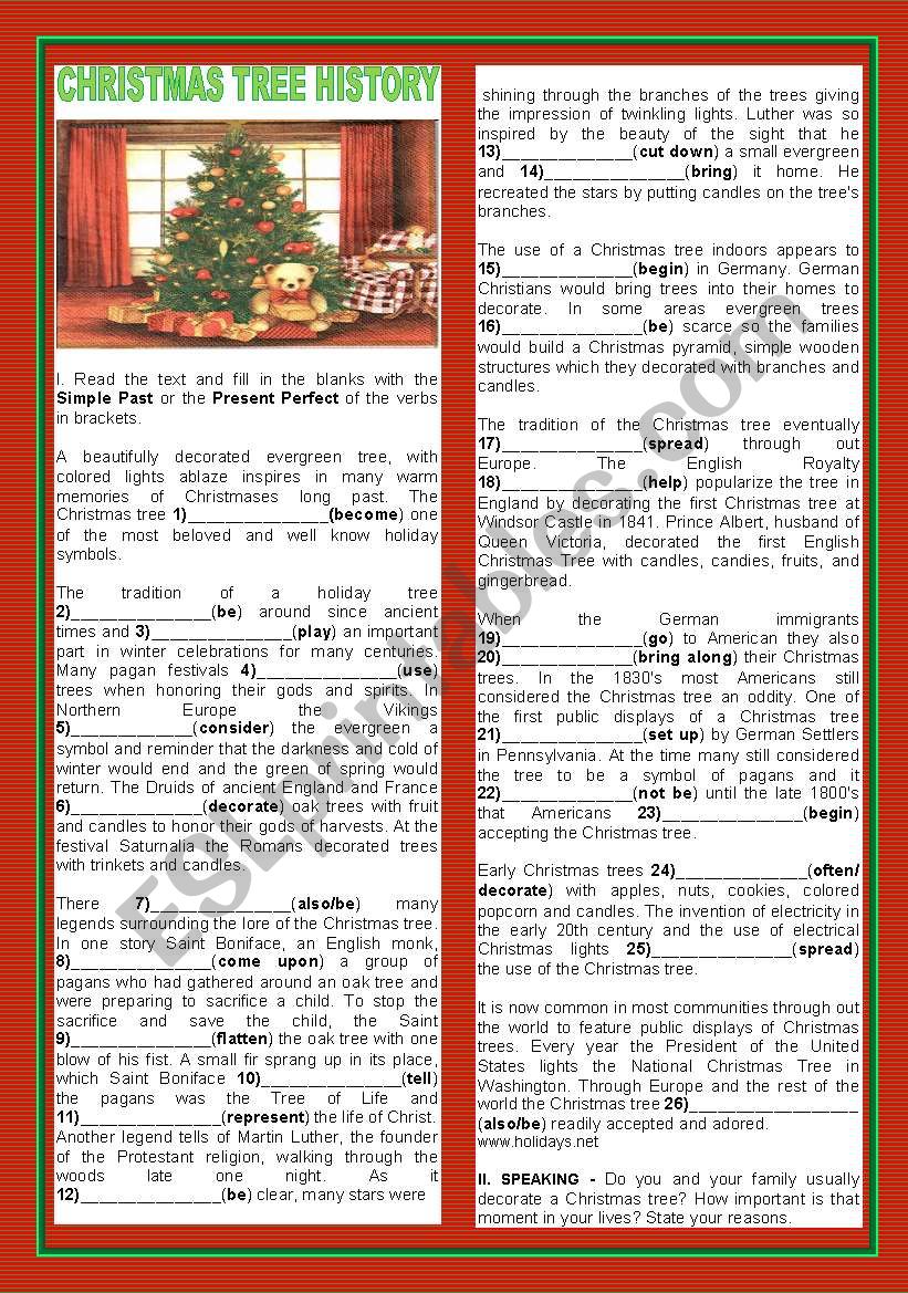 CHRISTMAS TREE HISTORY worksheet