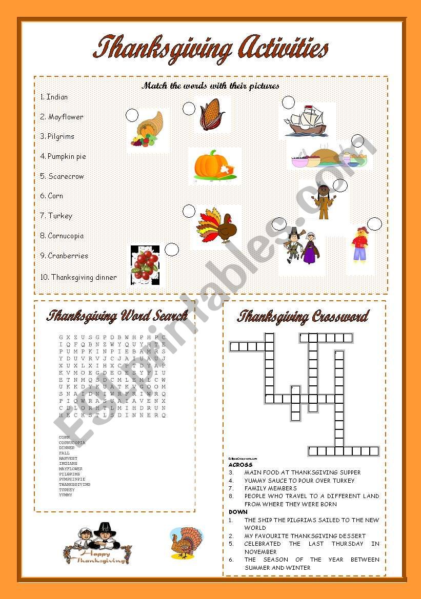 THANKSGIVING ACTIVITIES worksheet