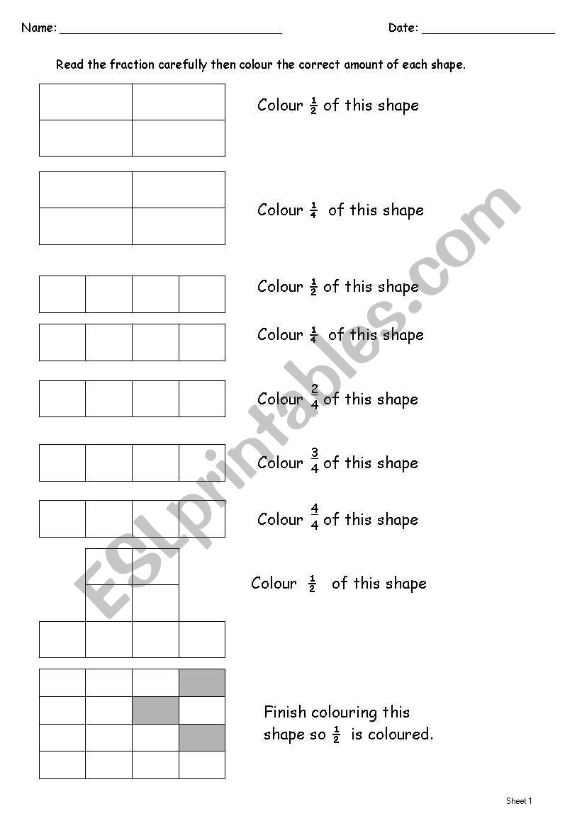 Colour in Fractions worksheet