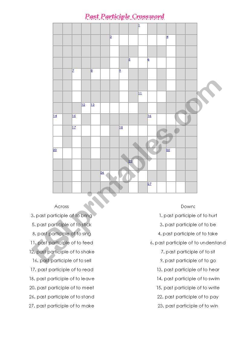 Past Participle Crossword worksheet