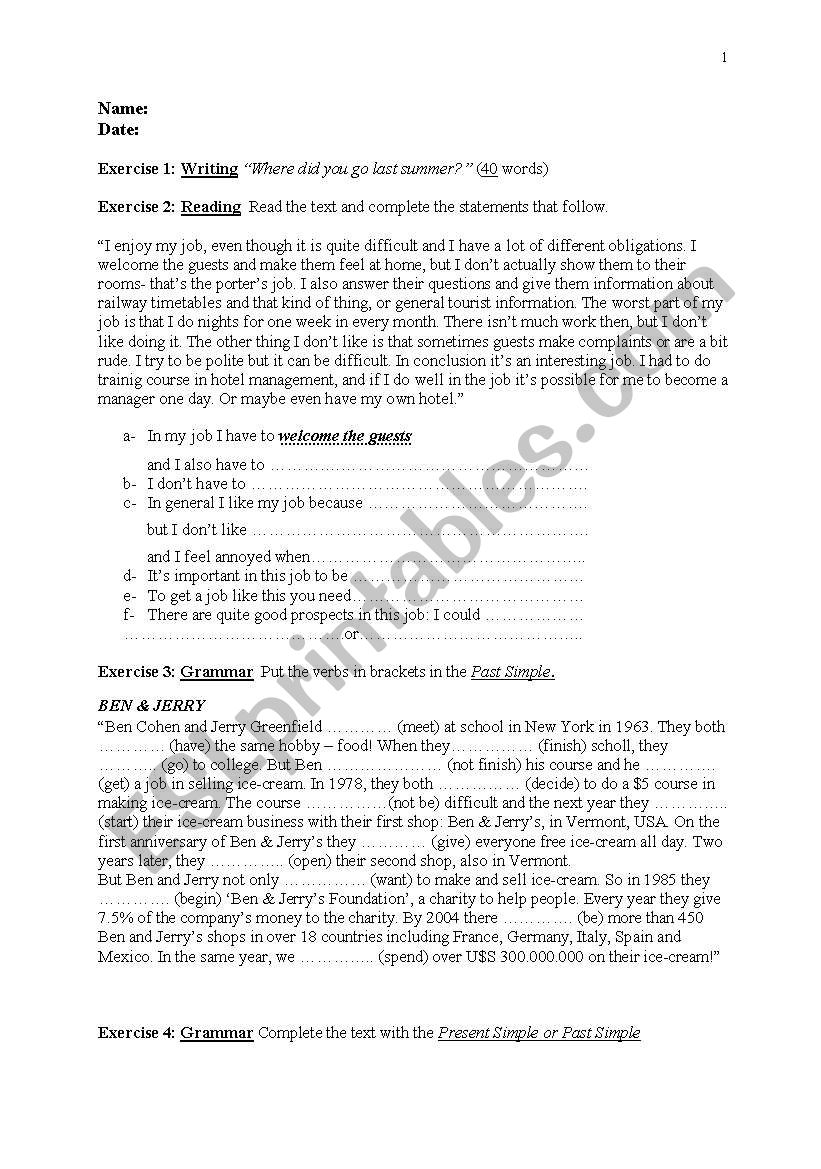 Exam for Elementary Level worksheet