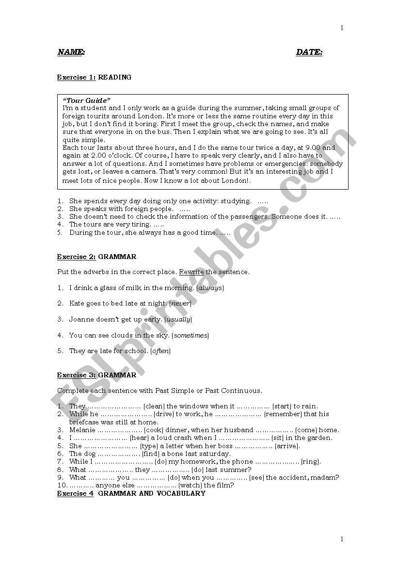 Test  Pre-Intermidate Level worksheet