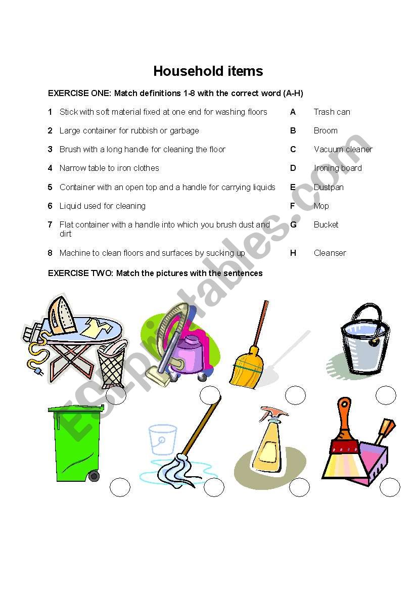 Cleaning the house Vocabulary worksheet