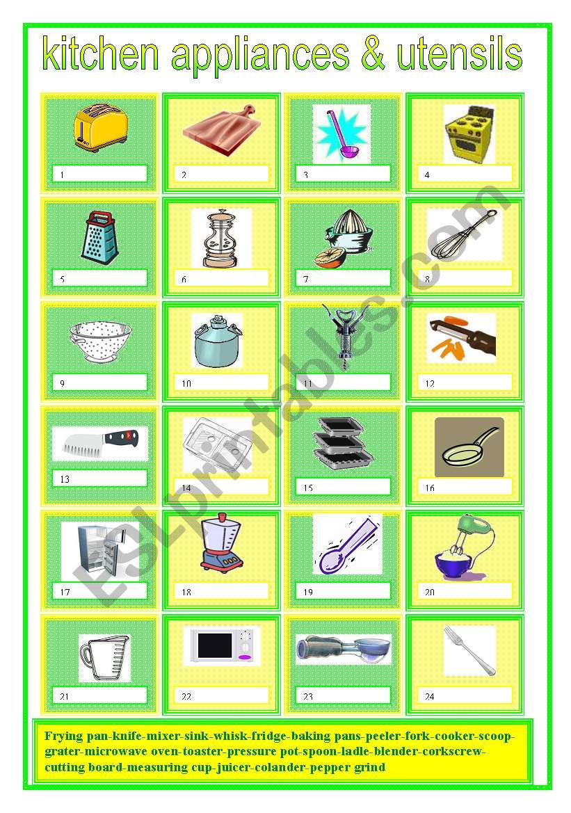 Kitchen appliances & utensils worksheet