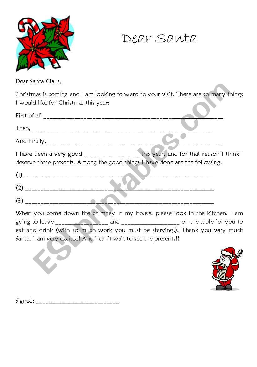 A letter to Santa worksheet