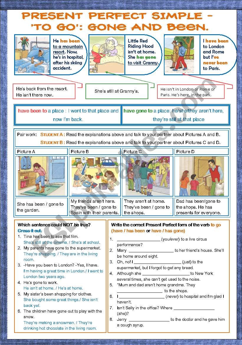 Have been vs have gone worksheet