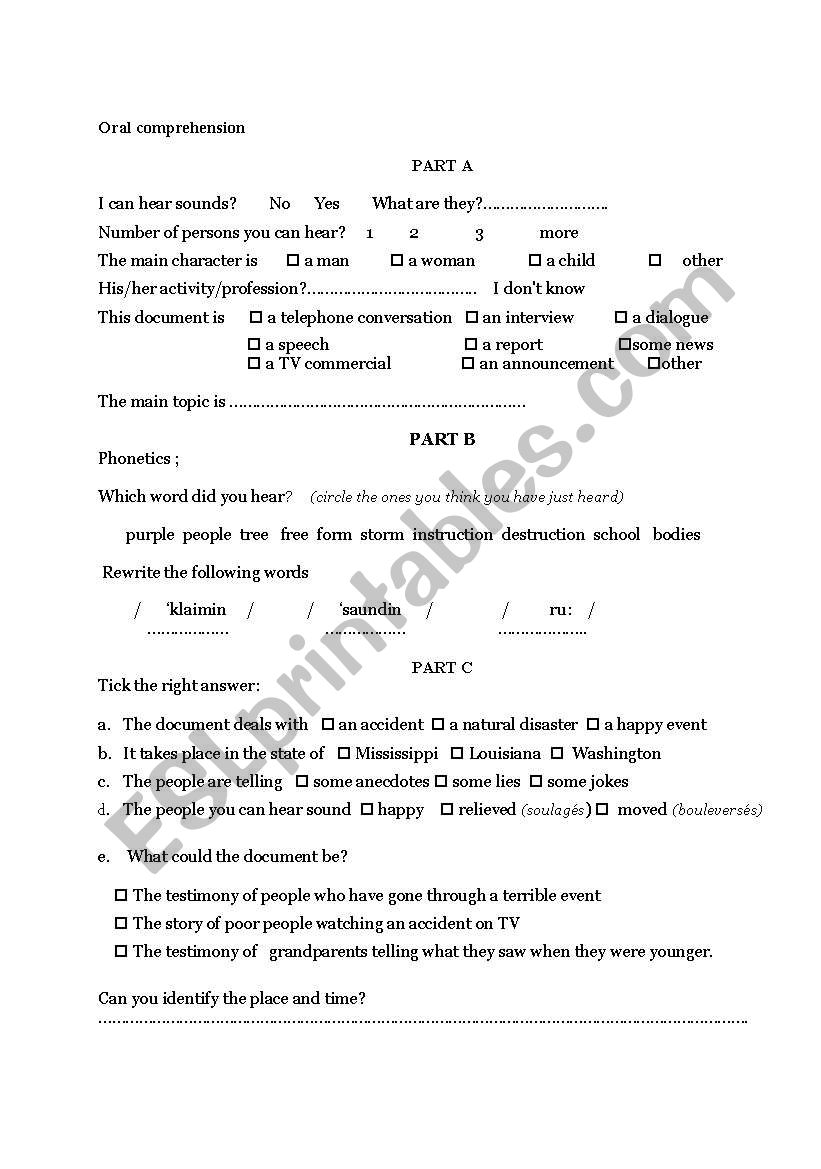 Hurricane Katrina worksheet