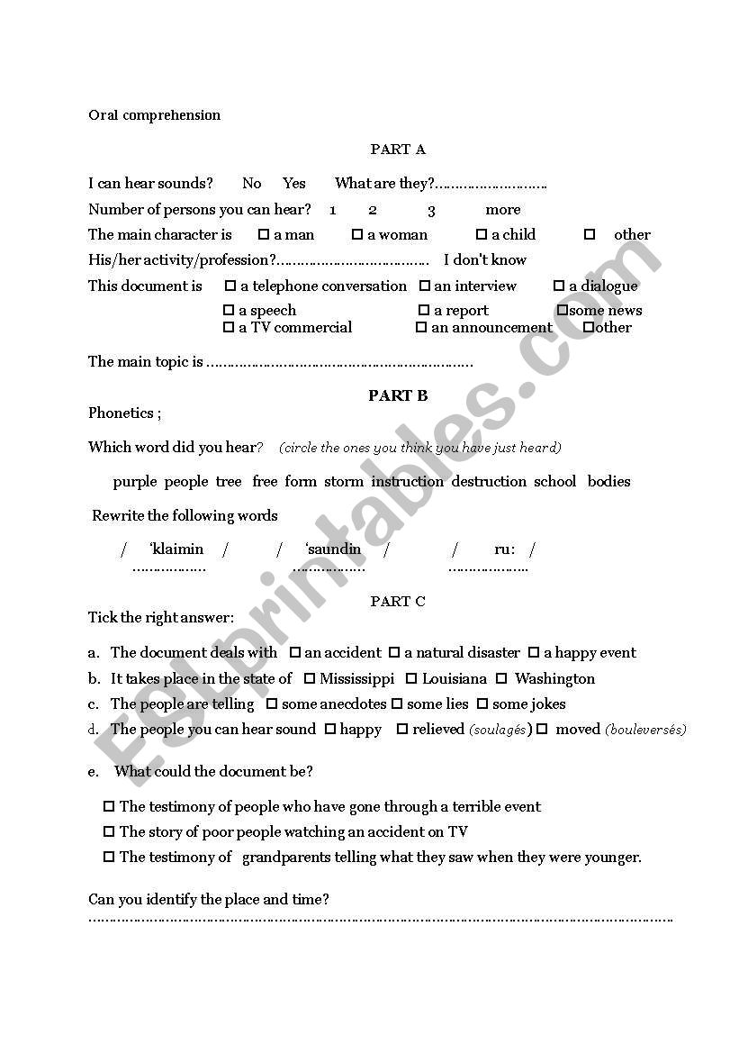 Hurricane Katrina worksheet