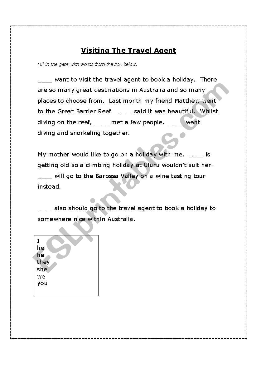 Visiting the Travel Agent worksheet