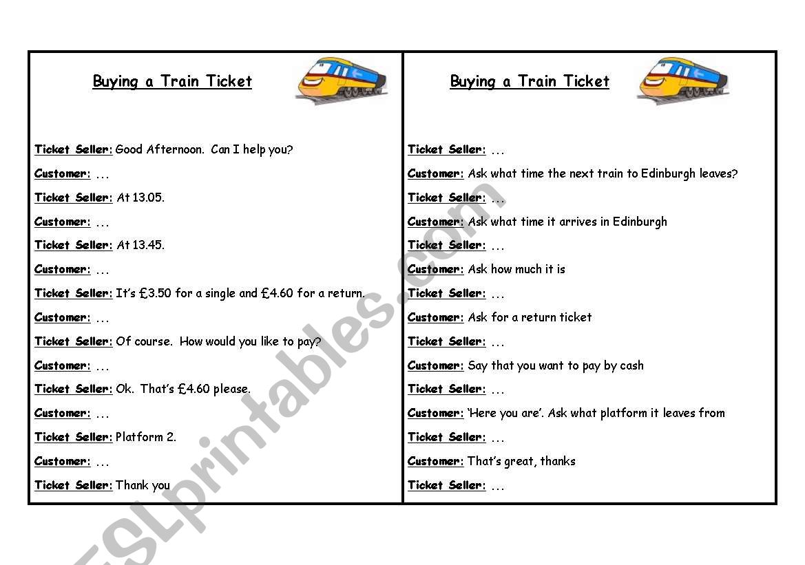 Buying a train ticket - dialogue + role-play situations (speaking activity)