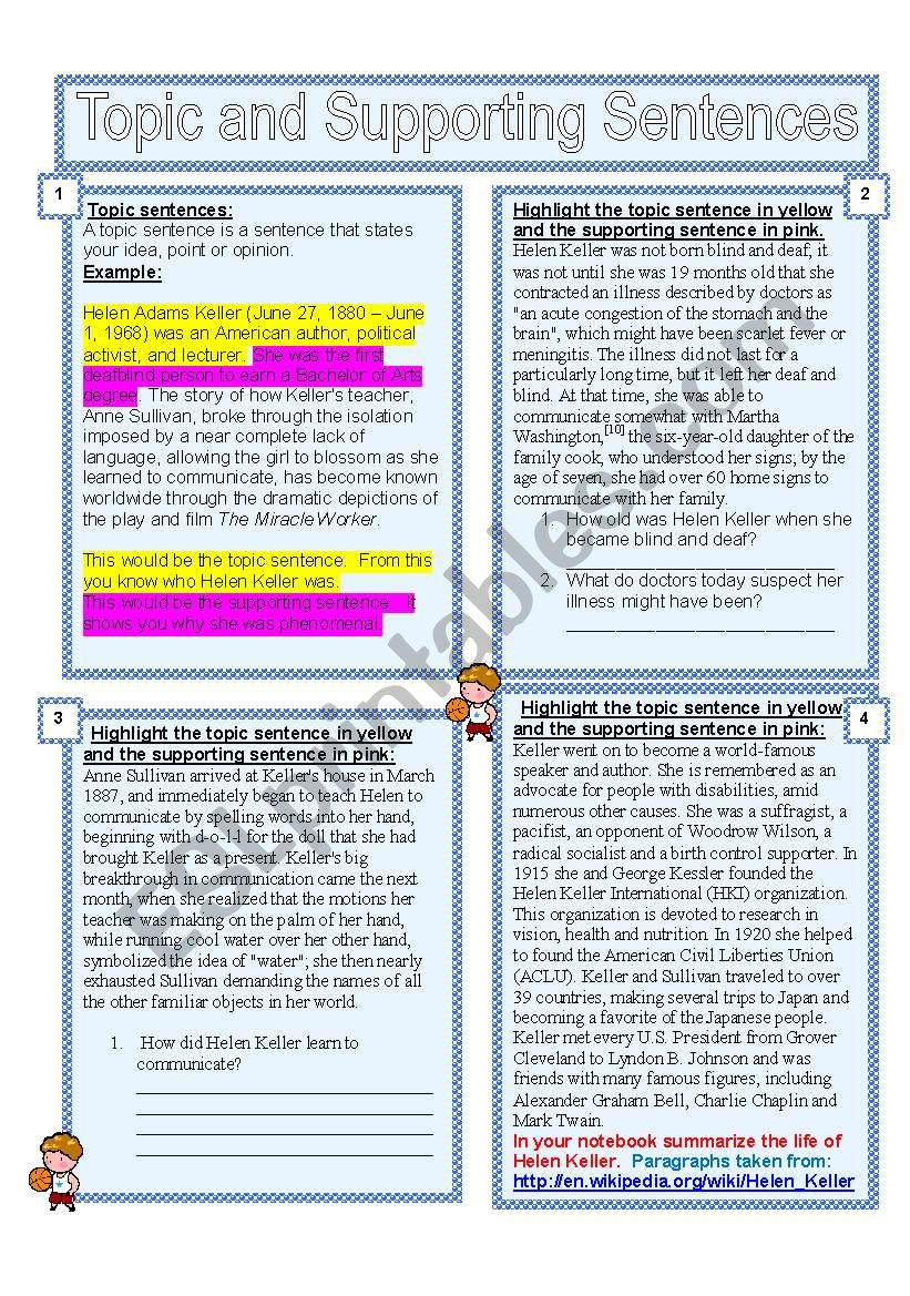 Topic Sentences  worksheet