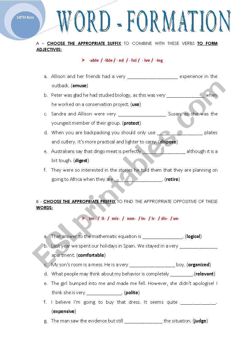 WORD FORMATION worksheet