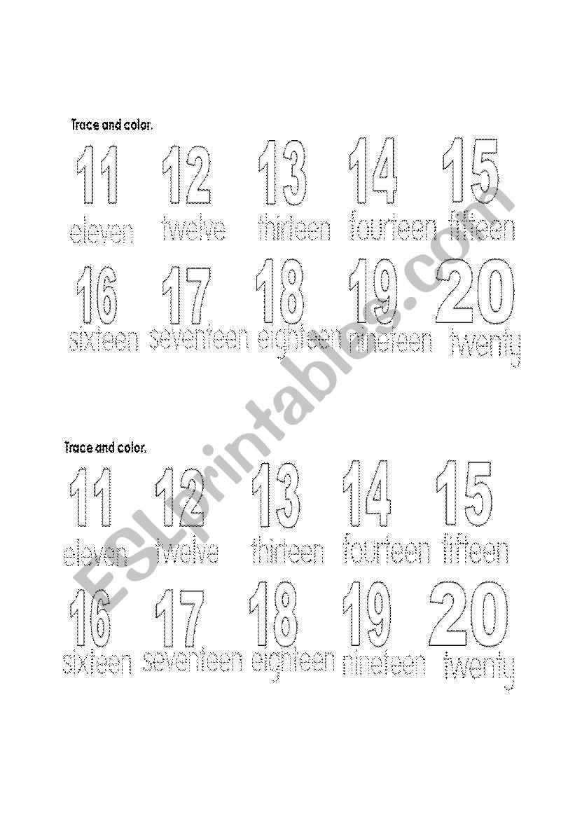 Numbers from 11 to 20 worksheet