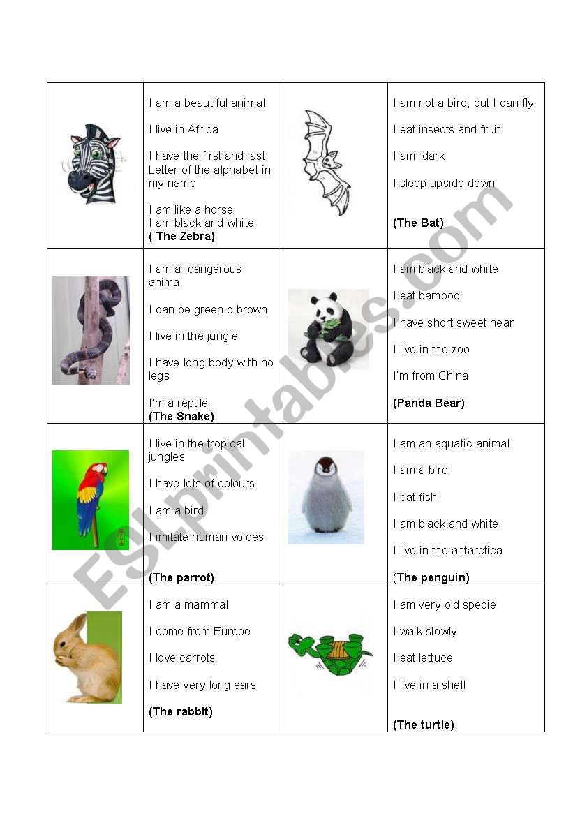 Animal cards worksheet