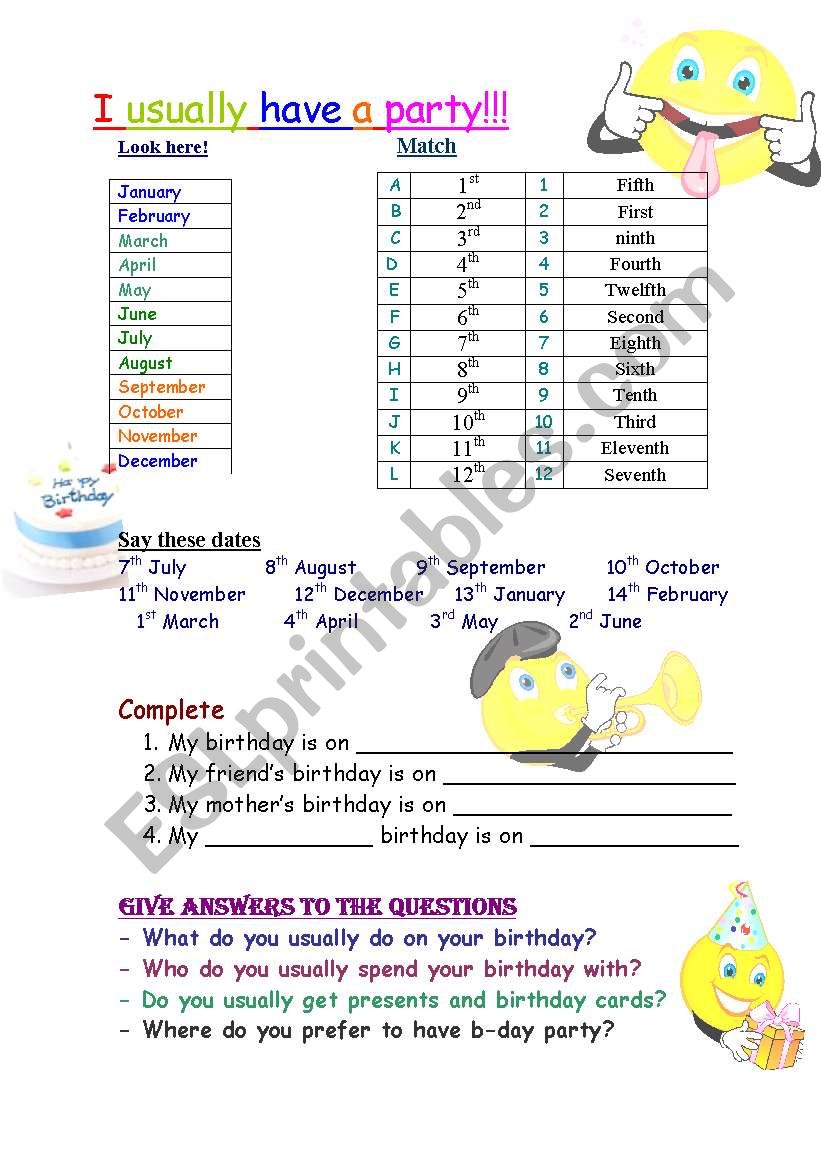 PARTY (part 1) worksheet