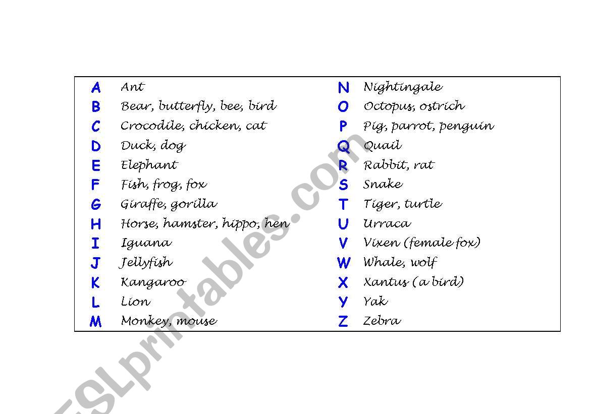 Abc animals worksheet