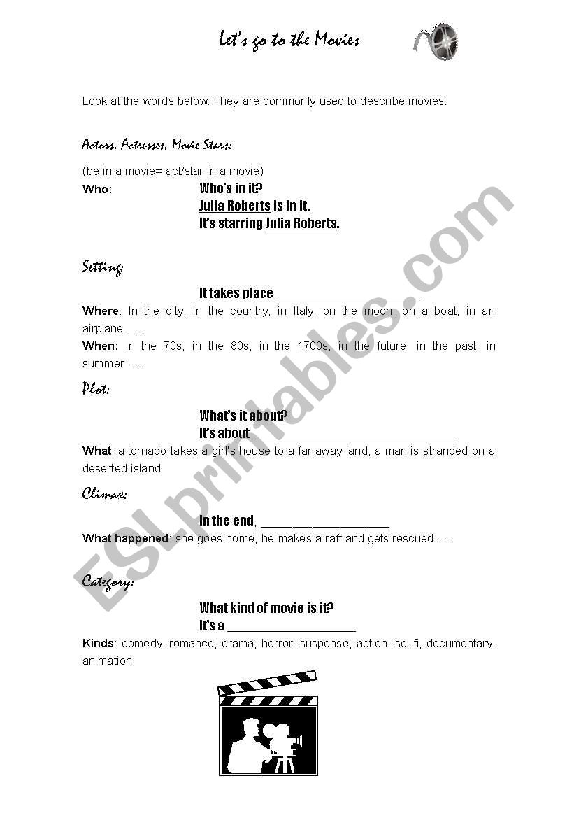 Lets Go to the Movies worksheet
