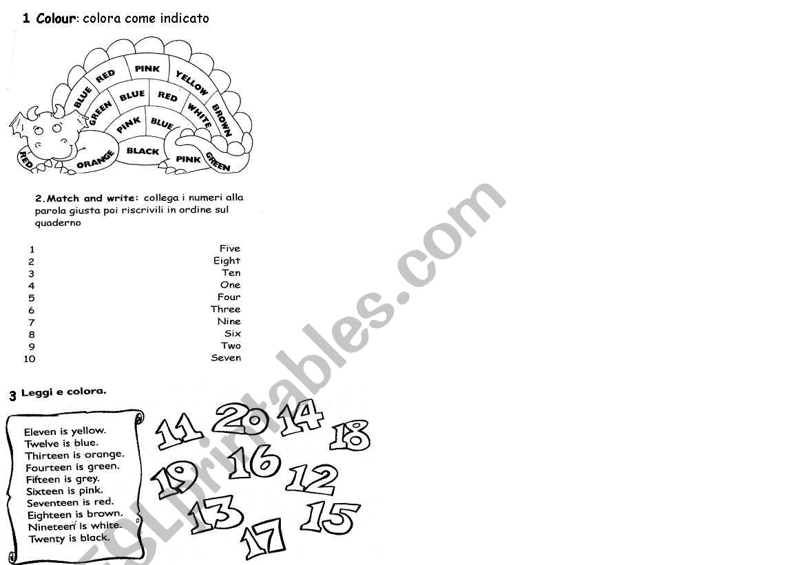 Colours & numbers worksheet