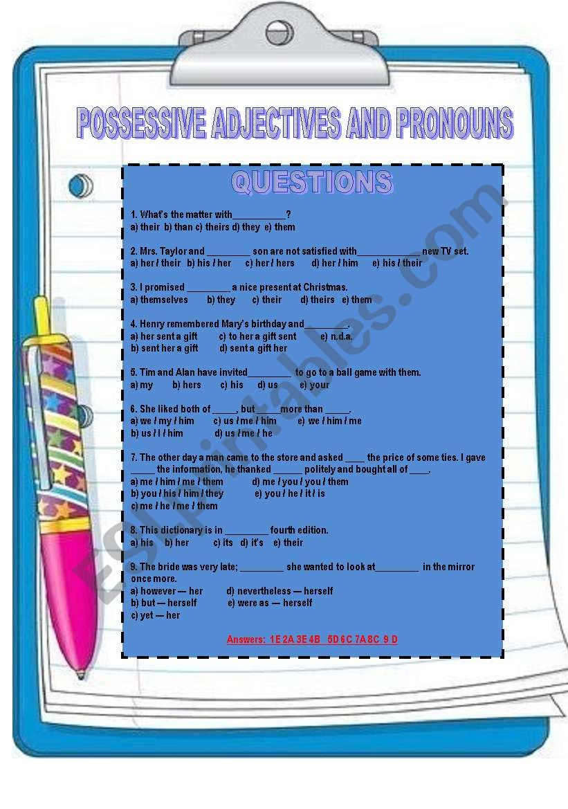 POSSESSIVE ADJECTIVE  AND PRONOUNS