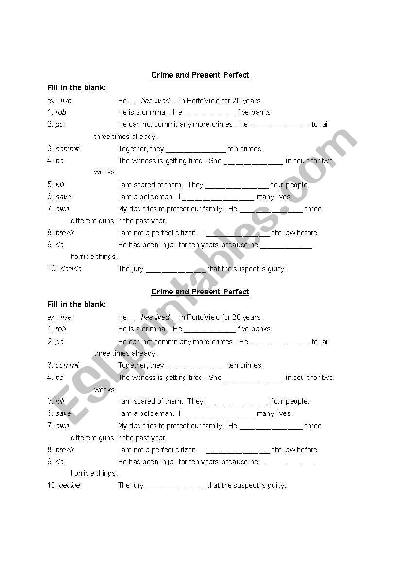 Crime and Present Perfect  worksheet