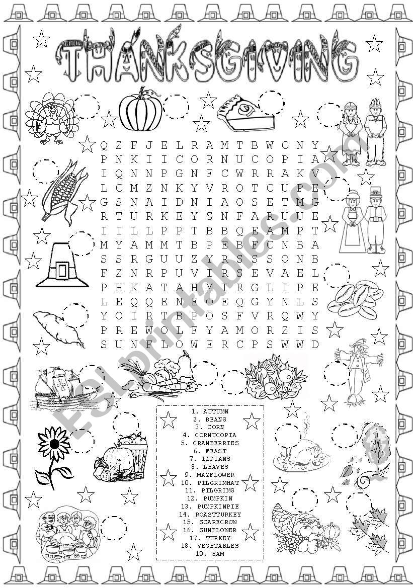 THANKSGIVING WORD SEARCH worksheet