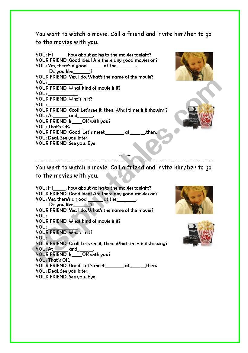Inviting to the movies! worksheet