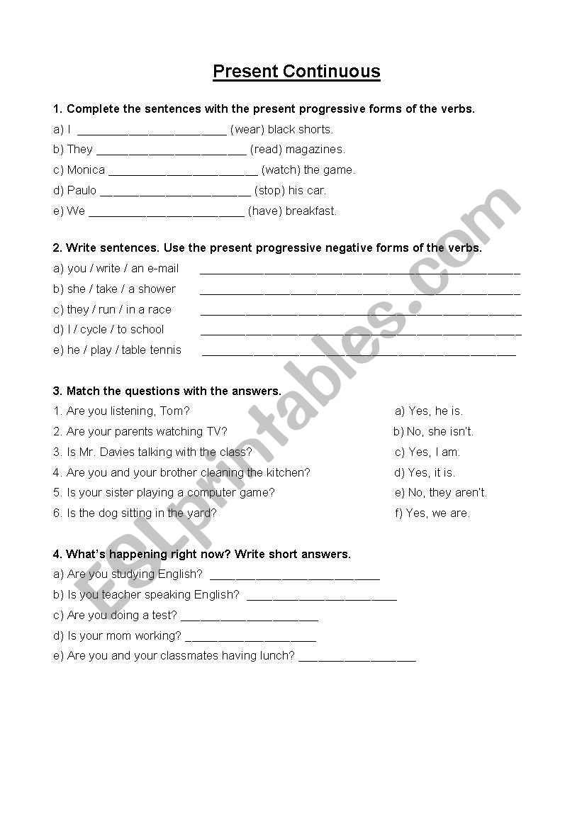 Present Continuous worksheet