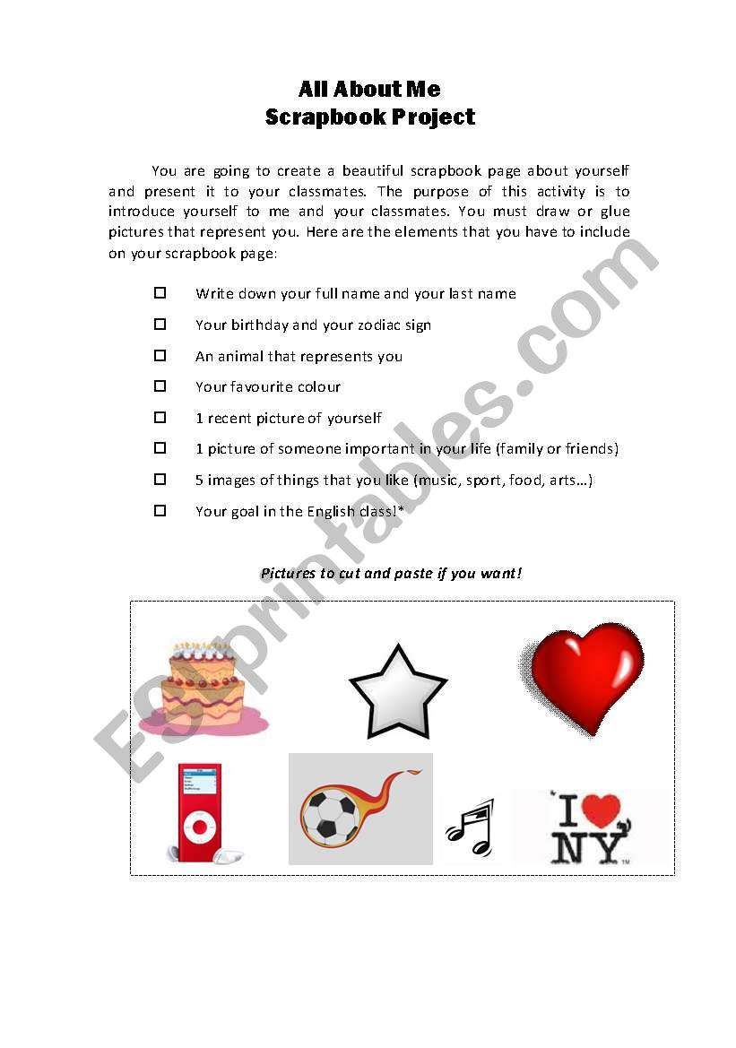 Scrapebook project worksheet