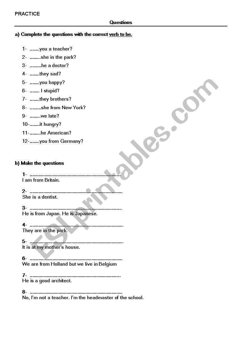 Practice - Questions worksheet